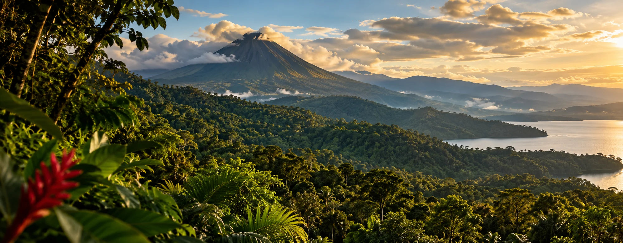 Paisaje de montañas y bosque tropical en Costa Rica
